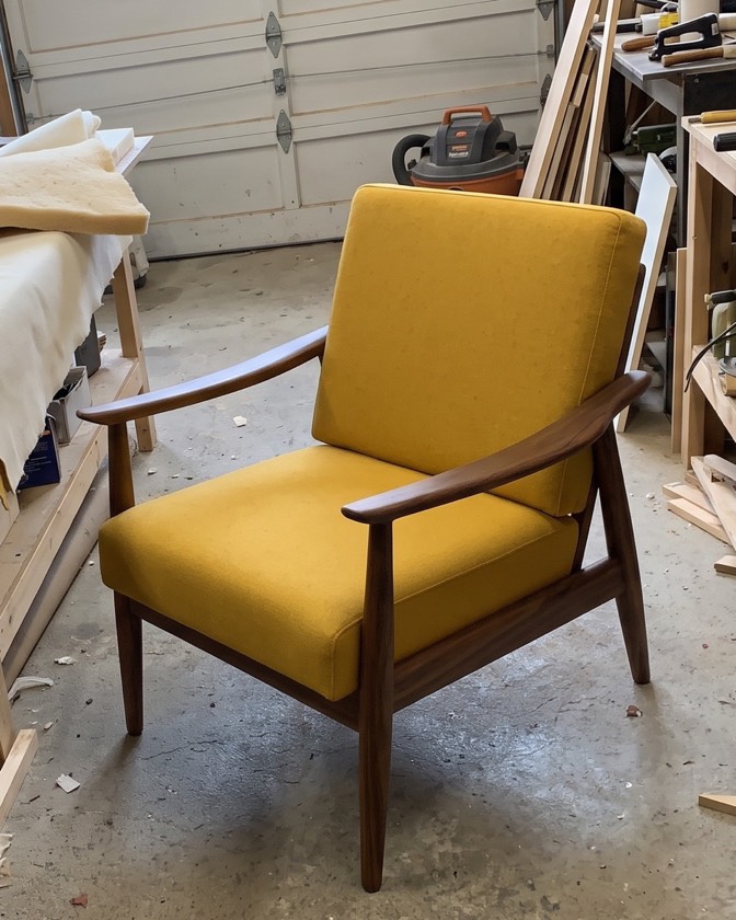 Original phone photo of the armchair in a workshop