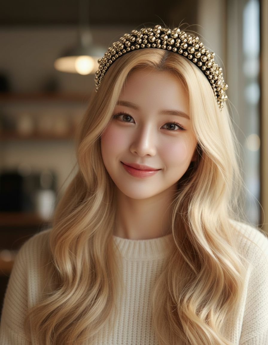 Example of an AI model wearing a headband, used to showcase fashion products.